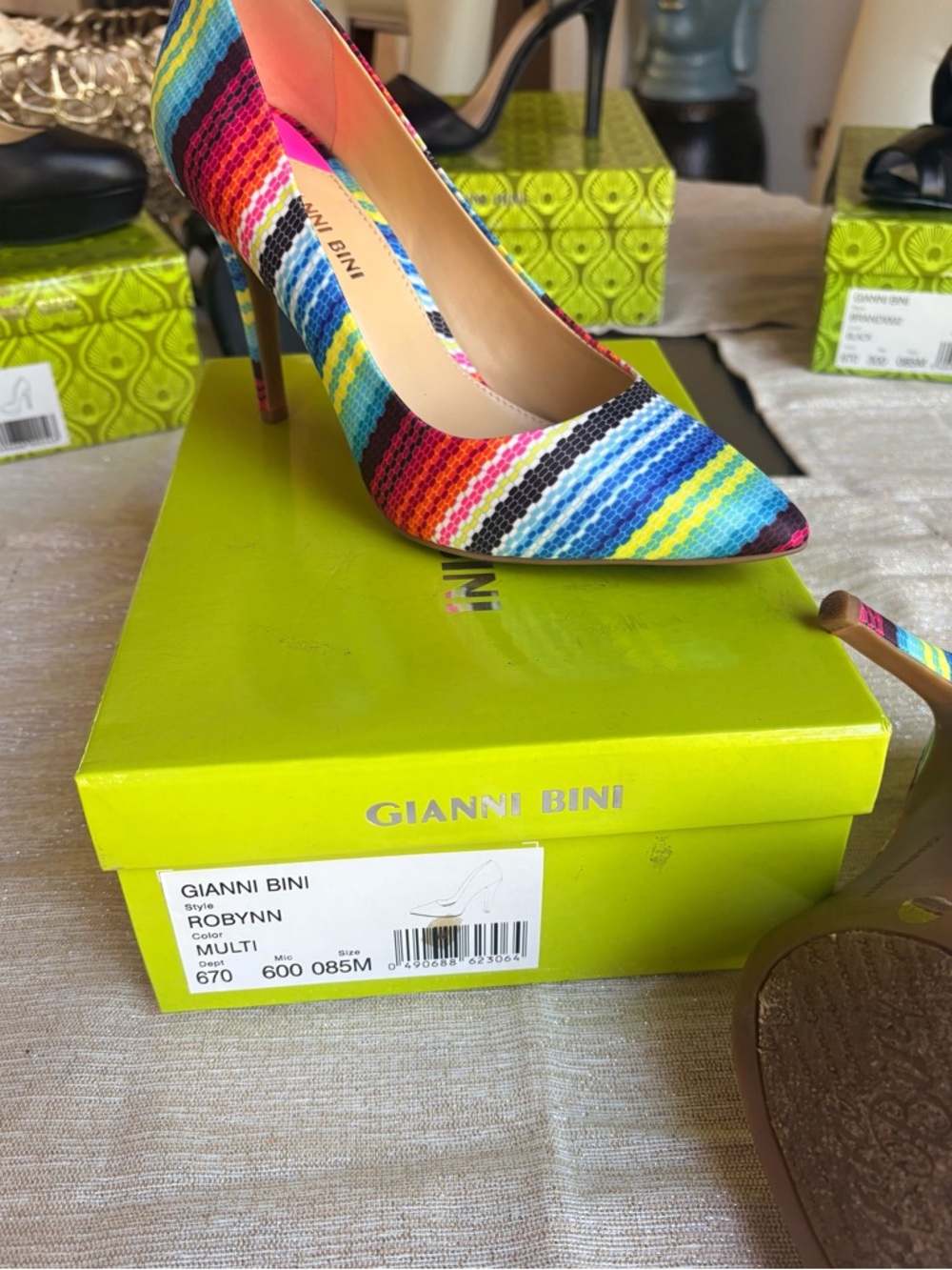 Gianni Bini Striped Multi-Color Pointed Toe Pump——Summer fun print